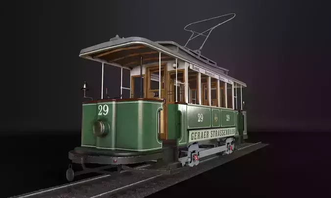 Tram 3D Model Gameready trolley car Low-poly 3D model
