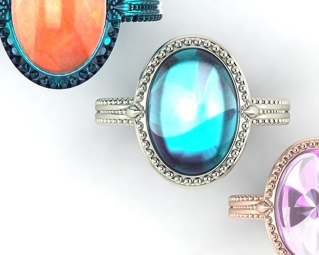  Ring with  oval cabochon antique  gold elegant 3D print model