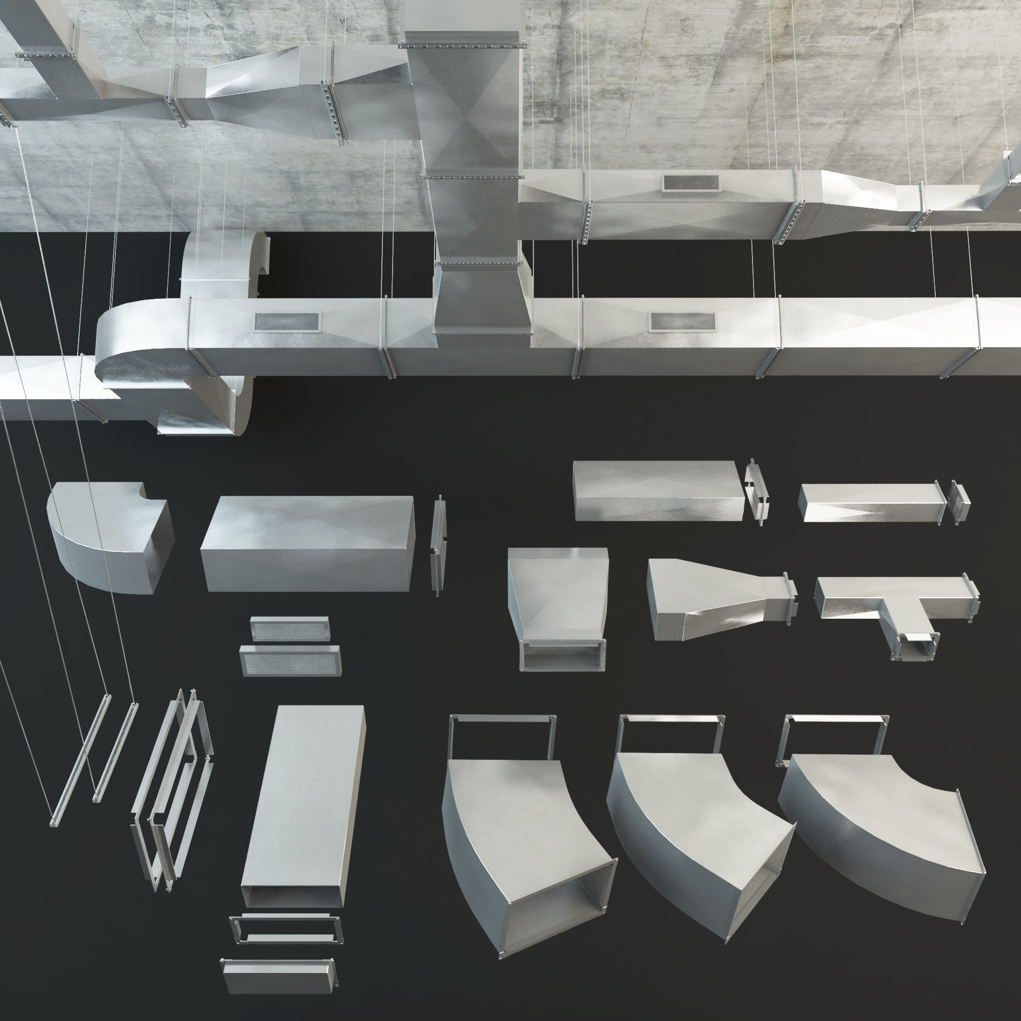 Interior air ducts modular system   3D model_4