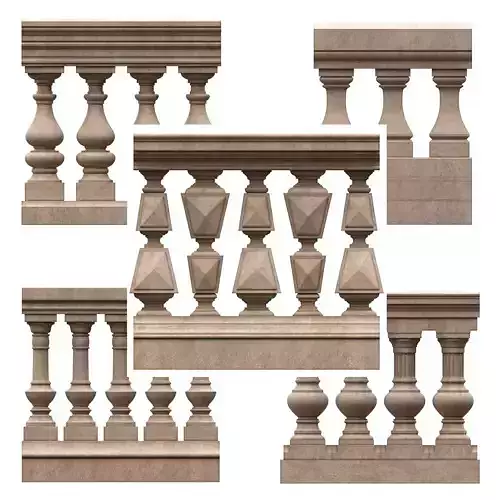 Stone balustrades 06-10 3D Model Collection