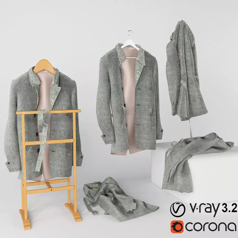 Dress collection clothes rack with coat 3D model