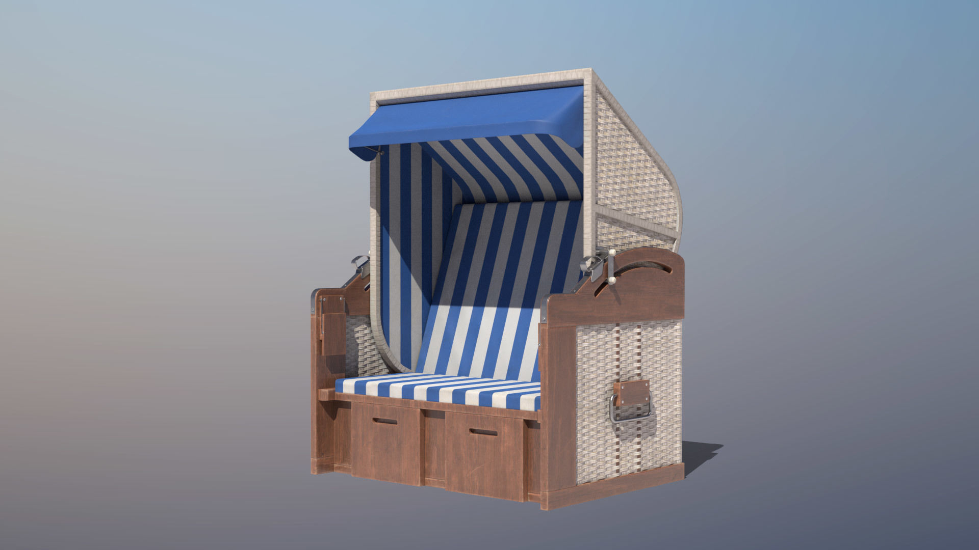 Roofed Wooden Beach Seat Low-poly 3D model_5