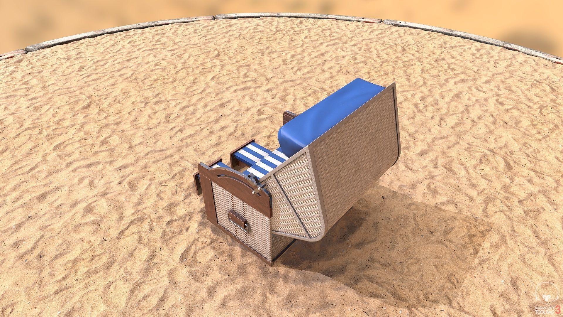 Roofed Wooden Beach Seat Low-poly 3D model_4