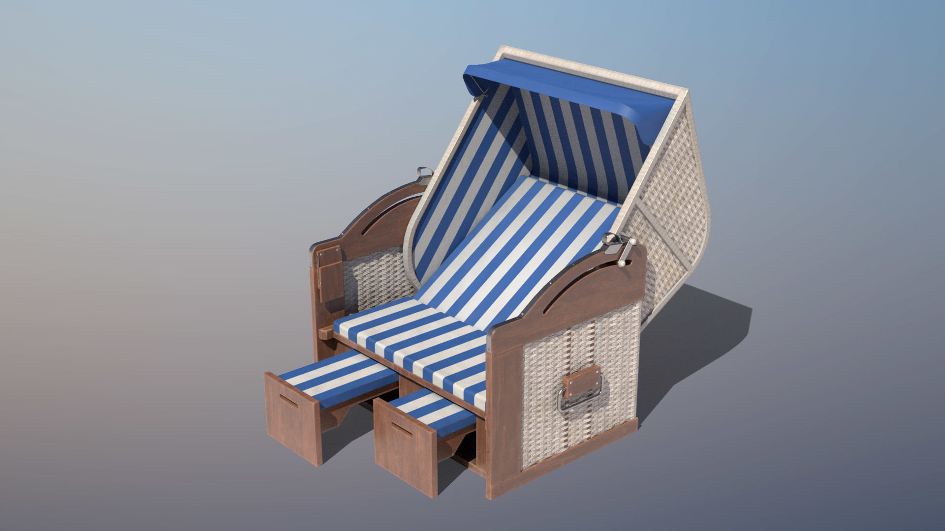 Roofed Wooden Beach Seat Low-poly 3D model_8