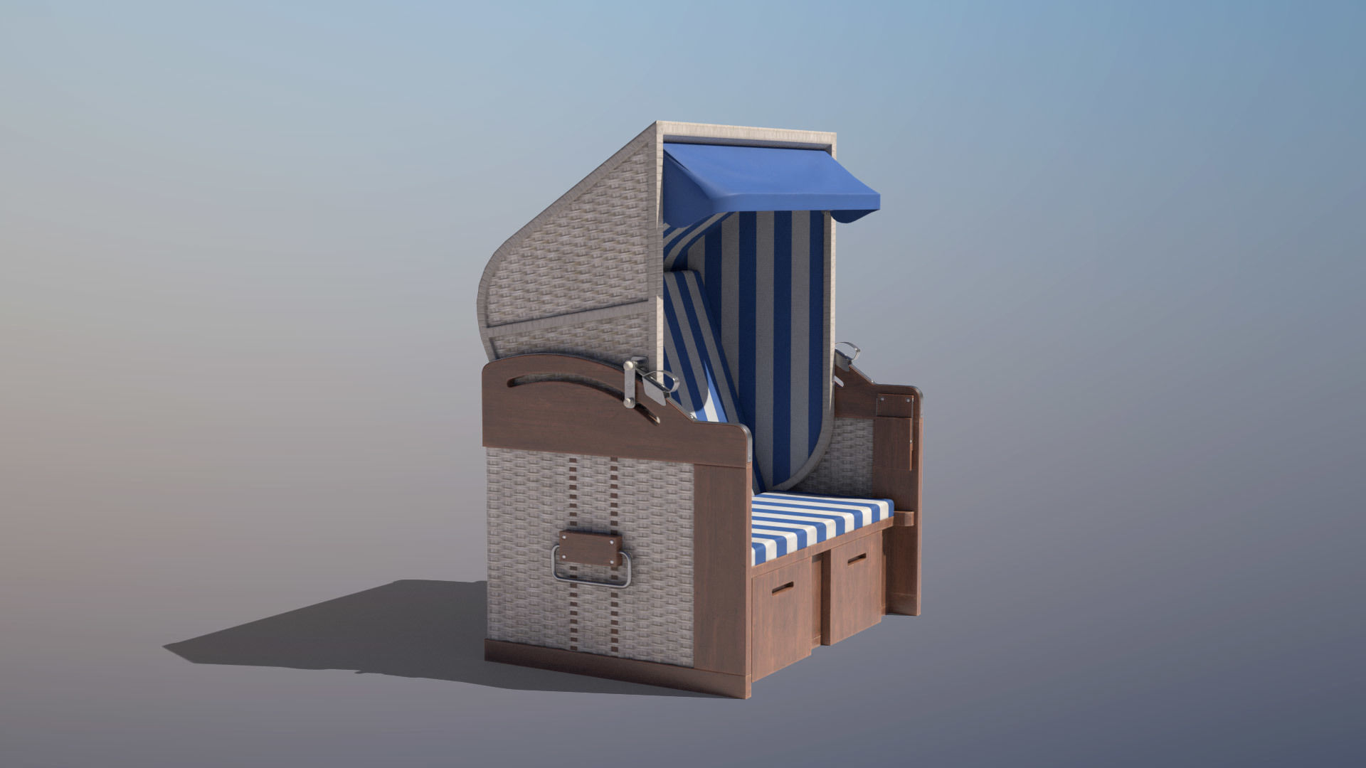 Roofed Wooden Beach Seat Low-poly 3D model_7