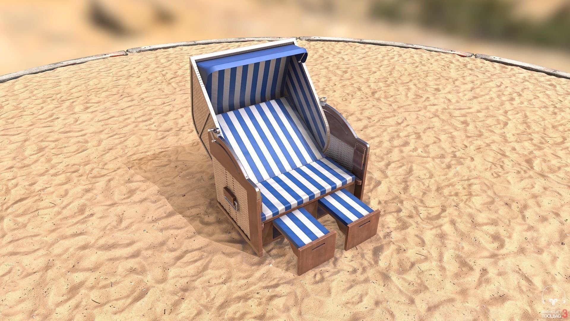 Roofed Wooden Beach Seat Low-poly 3D model_3