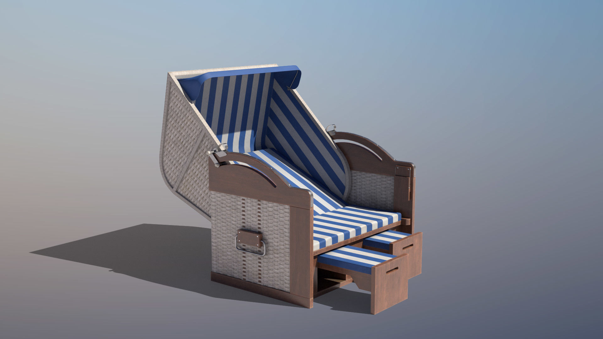 Roofed Wooden Beach Seat Low-poly 3D model_1