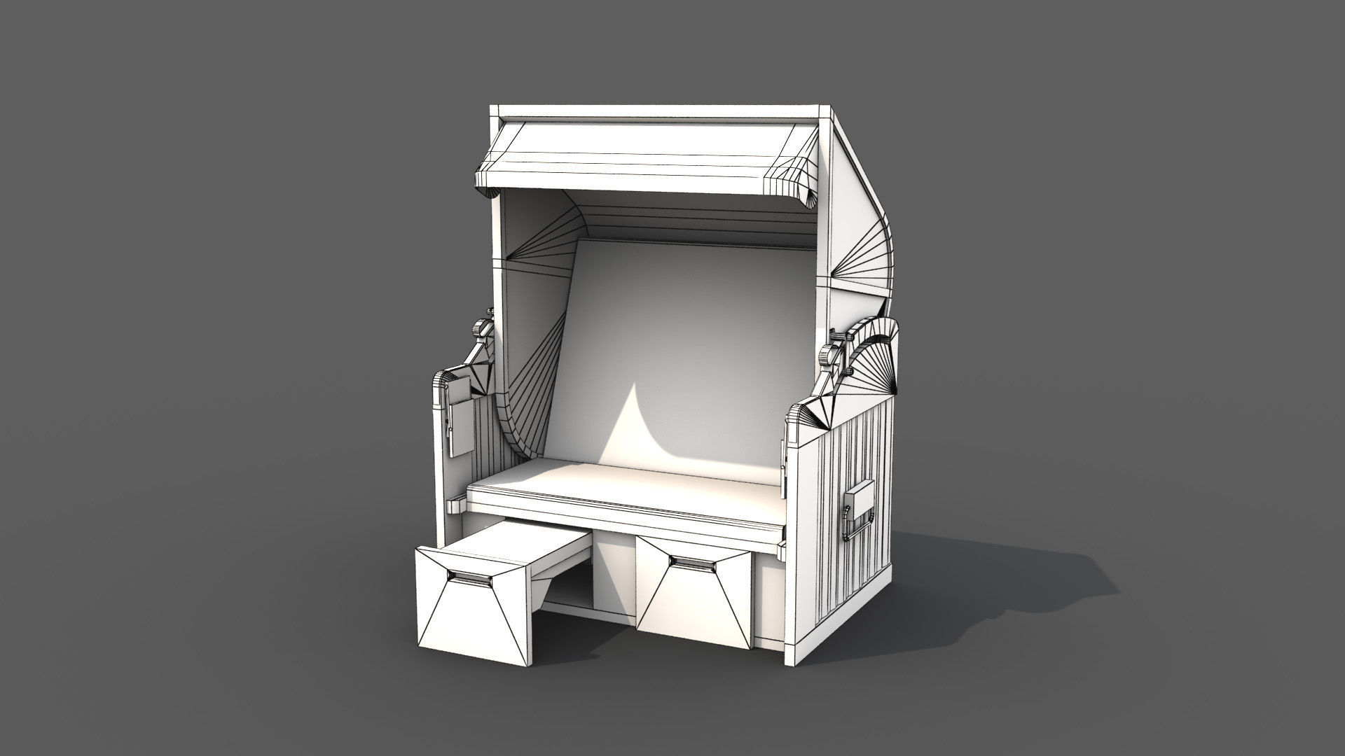 Roofed Wooden Beach Seat Low-poly 3D model_9