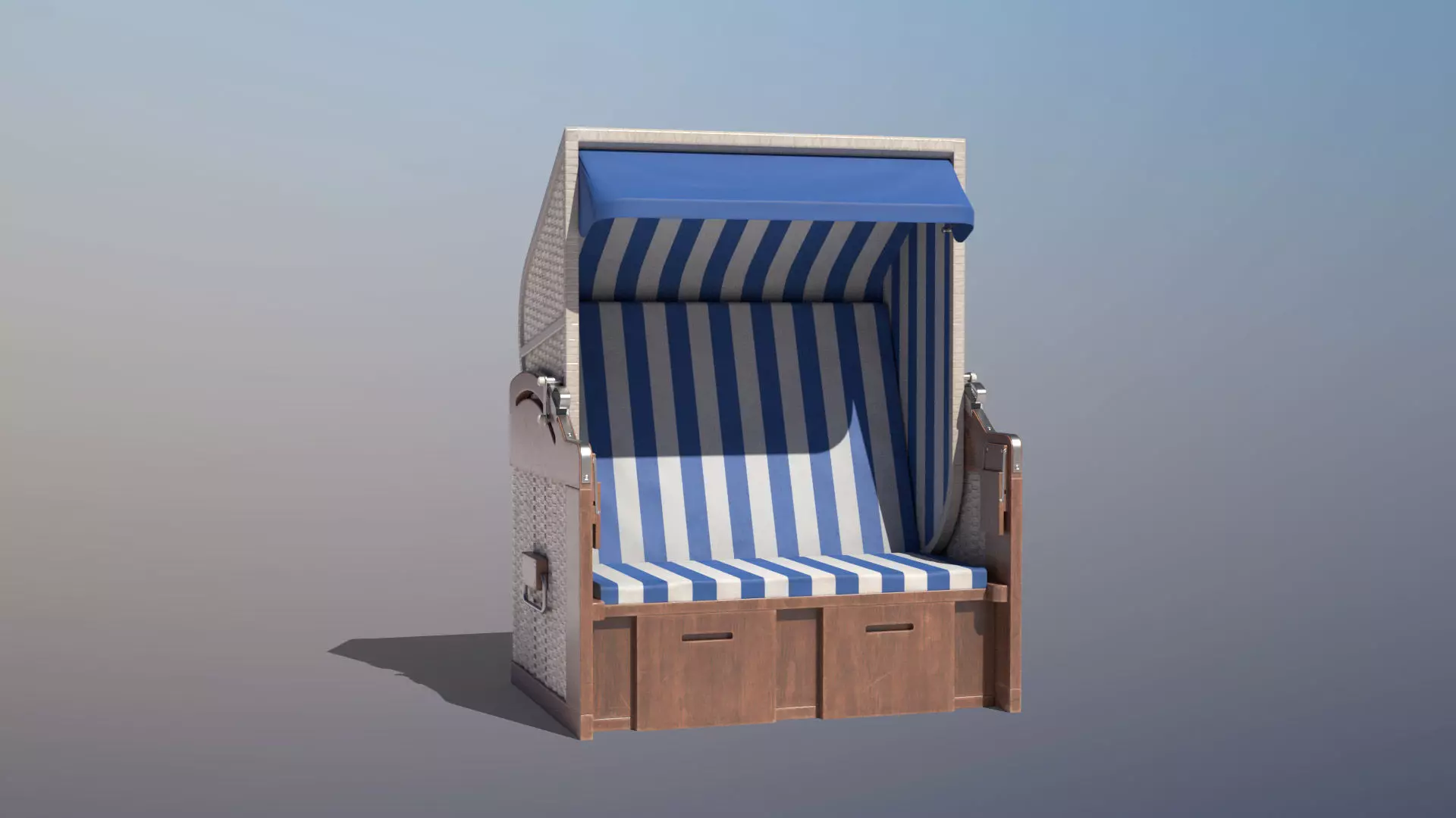 Roofed Wooden Beach Seat Low-poly 3D model_0