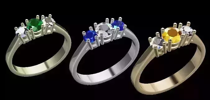  Ring with three gem stones elegant simple