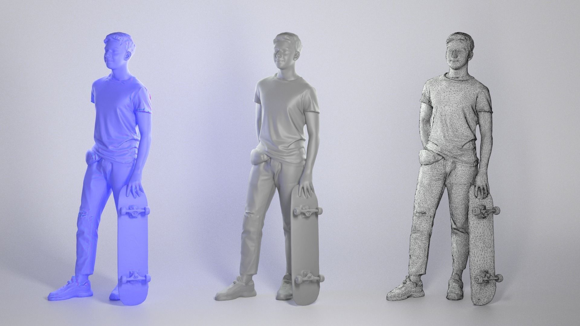 Cute young man with a yellow skateboard 109 Low-poly 3D model_3