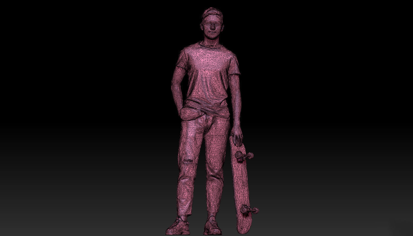 Cute young man with a yellow skateboard 109 Low-poly 3D model_5