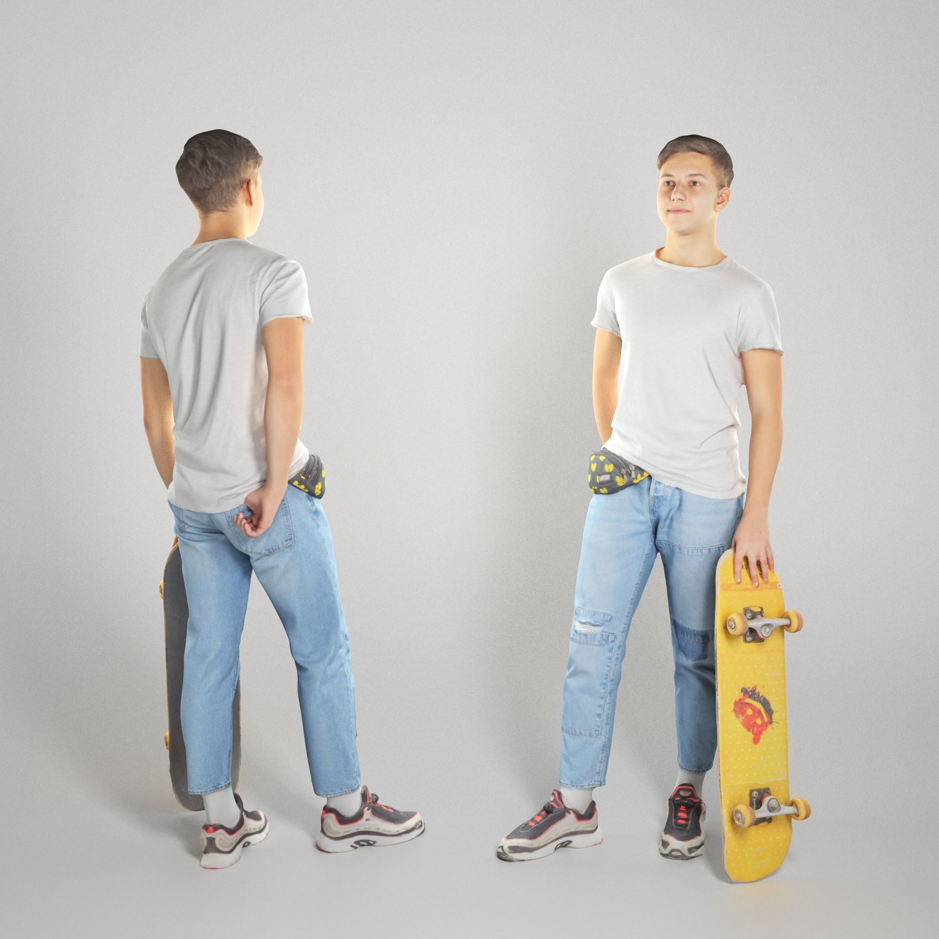 Cute young man with a yellow skateboard 109 Low-poly 3D model_1