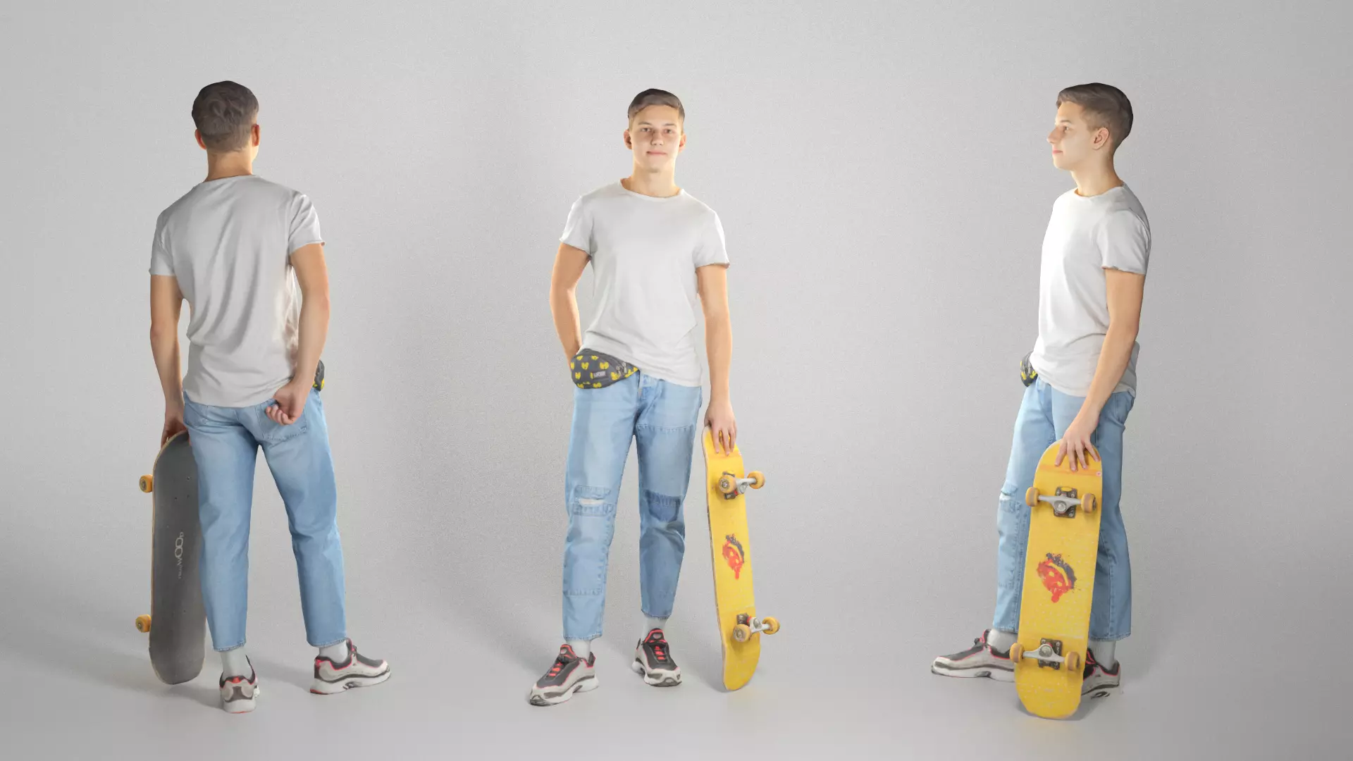 Cute young man with a yellow skateboard 109 Low-poly 3D model_0