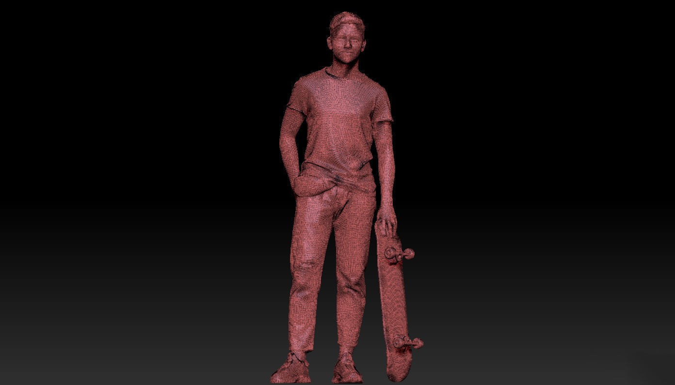 Cute young man with a yellow skateboard 109 Low-poly 3D model_7