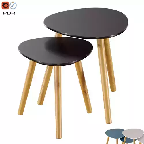 2-Pc Nesting Table Set in Blue and Natural Finish