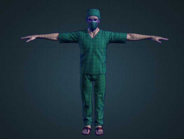 Doctor 3D model surgeon in scrubs 3D model_7