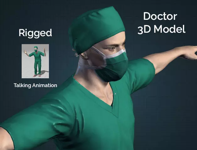 Doctor 3D model surgeon in scrubs 3D model_0