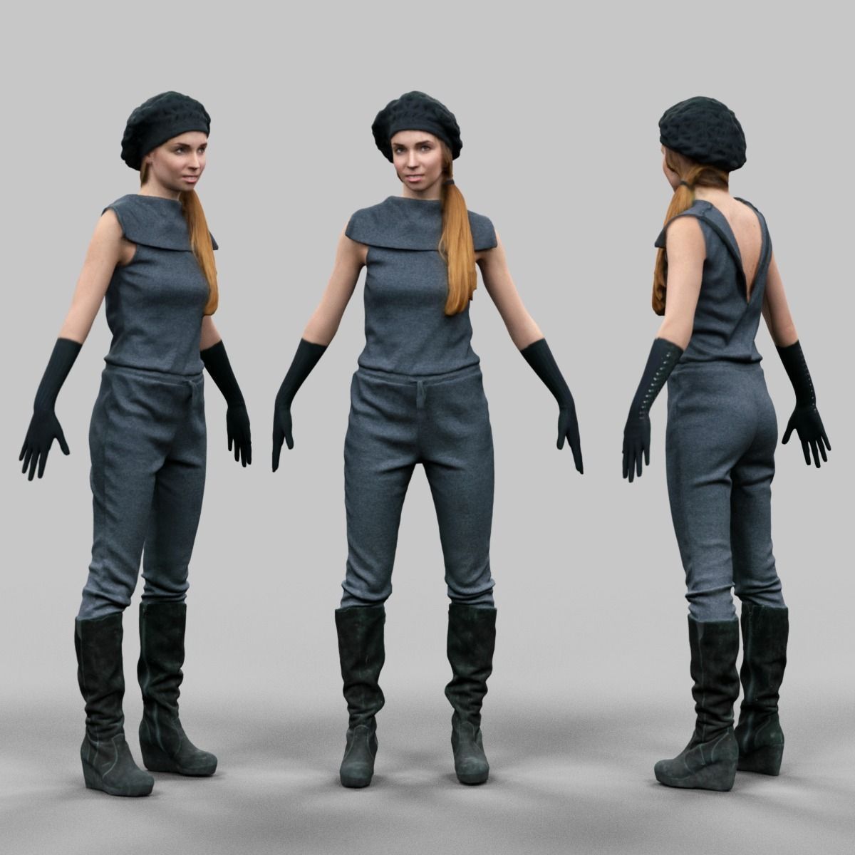10 A-Pose Rig Ready Female Characters Low-poly 3D model_6