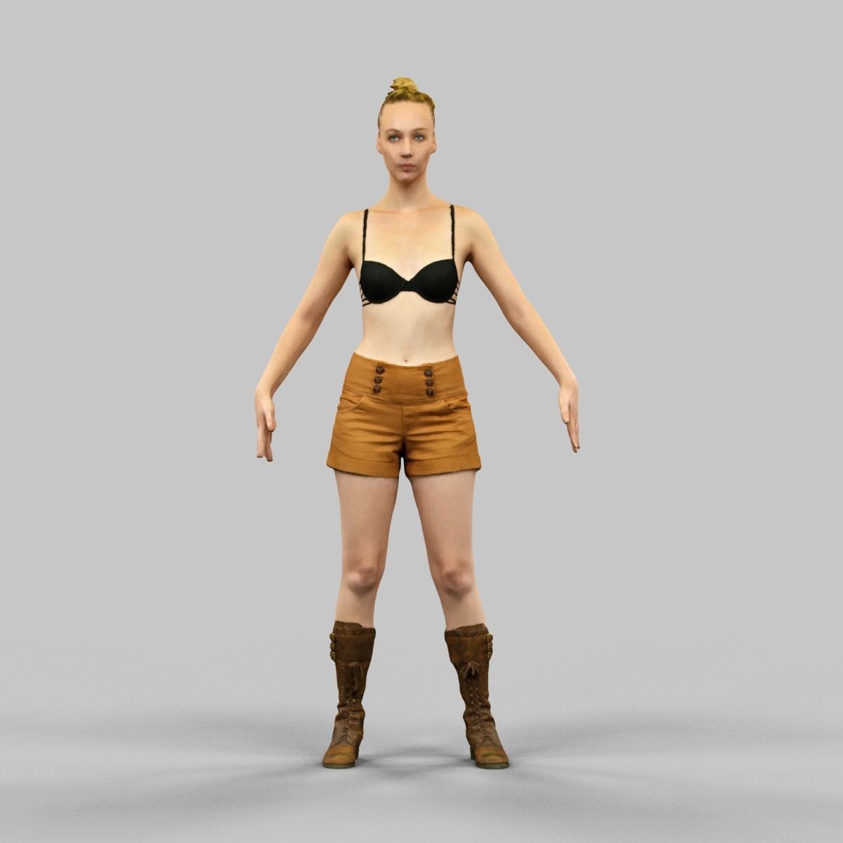 10 A-Pose Rig Ready Female Characters Low-poly 3D model_13
