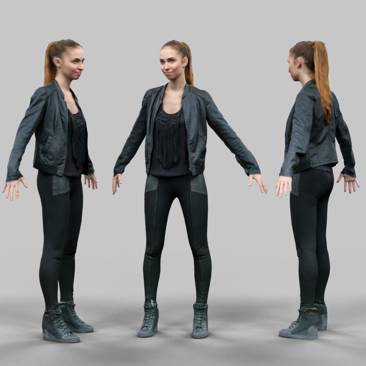 10 A-Pose Rig Ready Female Characters Low-poly 3D model_8