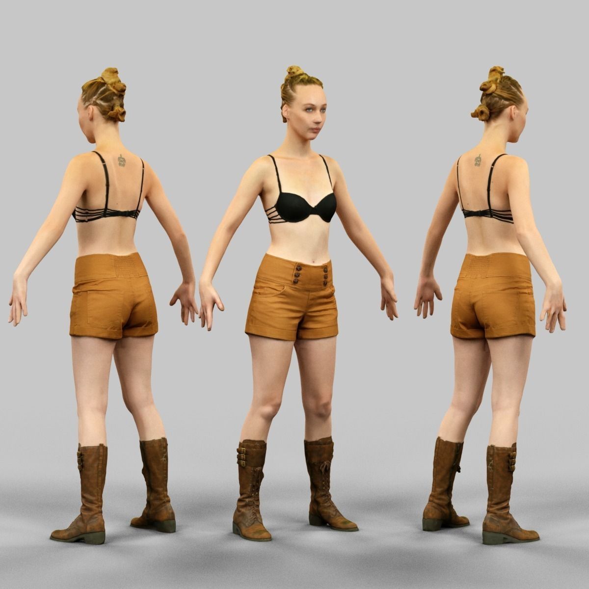 10 A-Pose Rig Ready Female Characters Low-poly 3D model_12