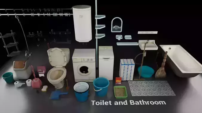 Post Soviet Toilet and Bathroom UE4 Low-poly 3D model