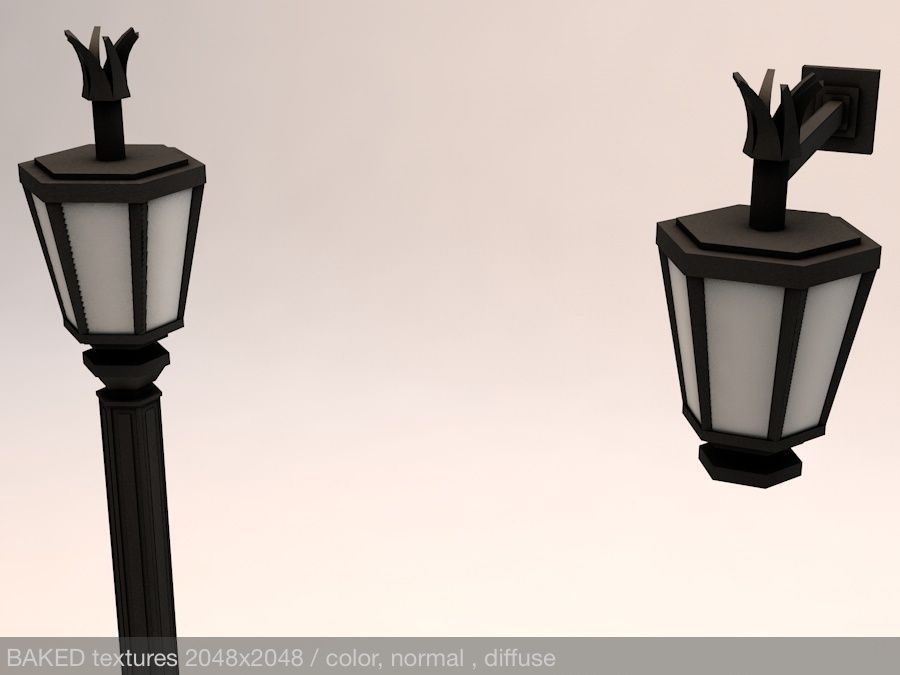 Elegant Antic Street Light and Outdoor Wall Light Low Poly Low-poly 3D model_1