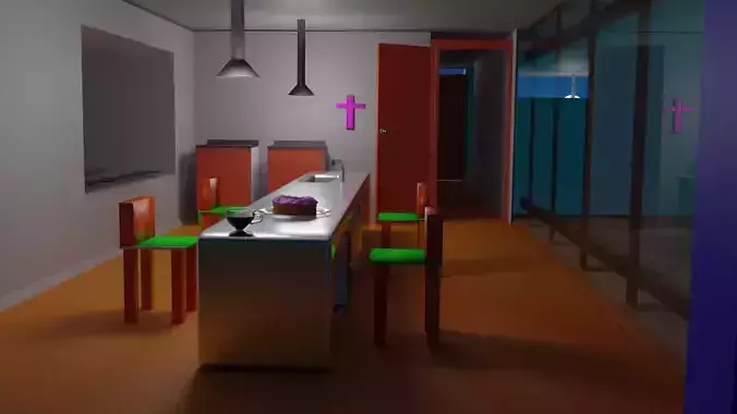 High poly KITCHEN and dining room