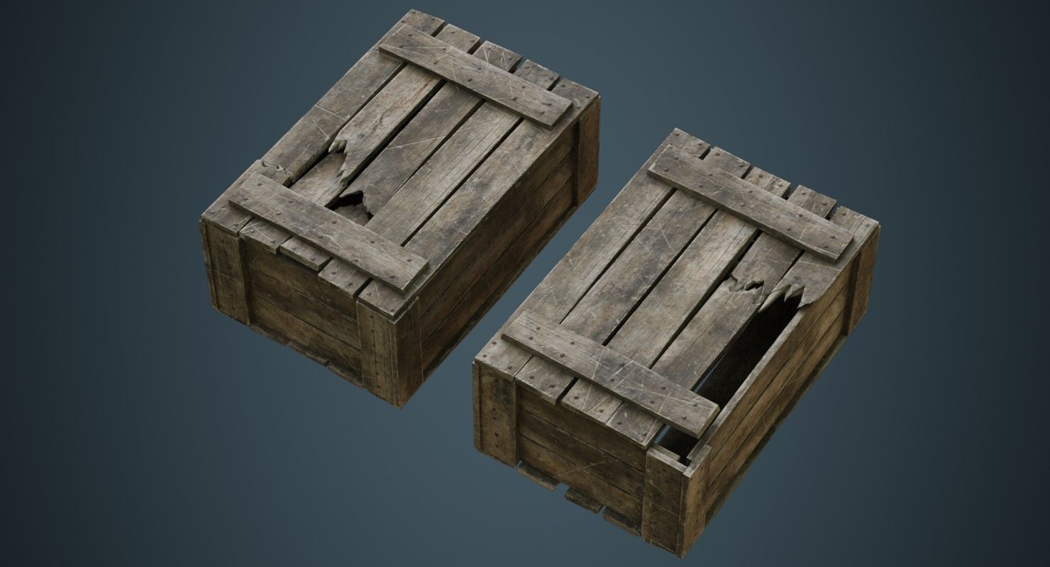 Wooden Box 4C Low-poly 3D model_2