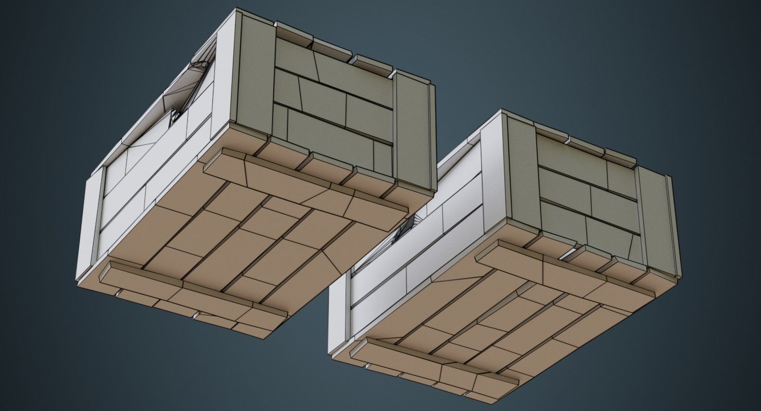 Wooden Box 4C Low-poly 3D model_6