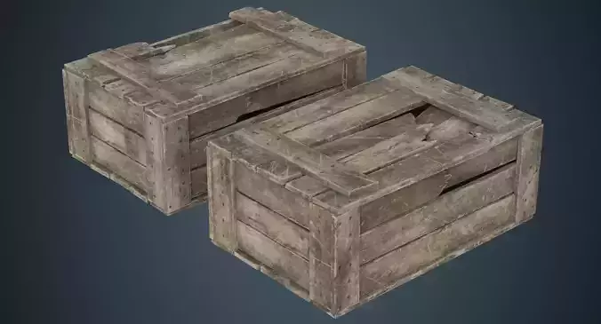 Wooden Box 4C Low-poly 3D model