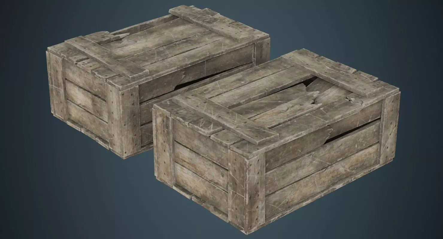 Wooden Box 4C Low-poly 3D model_0