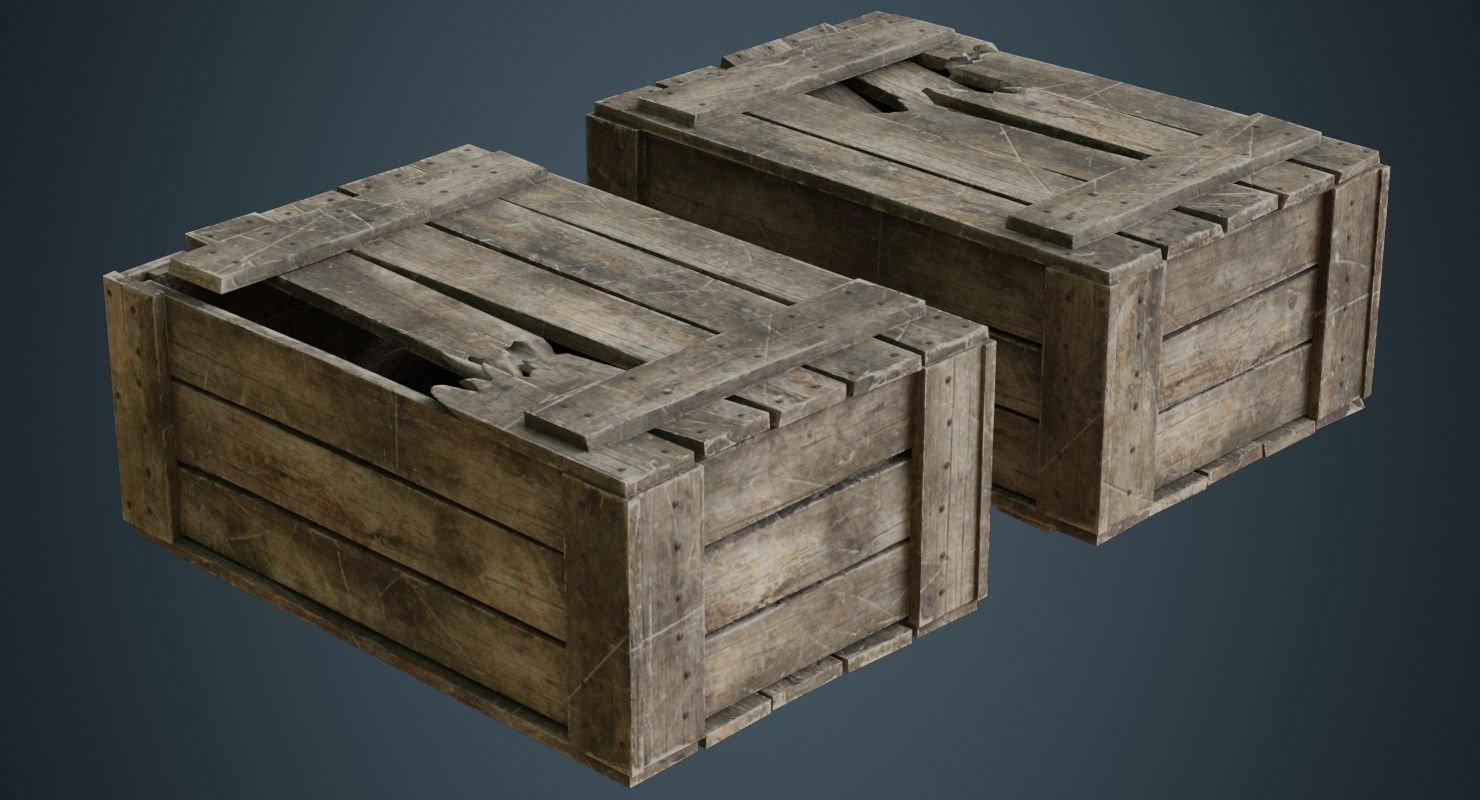 Wooden Box 4C Low-poly 3D model_1