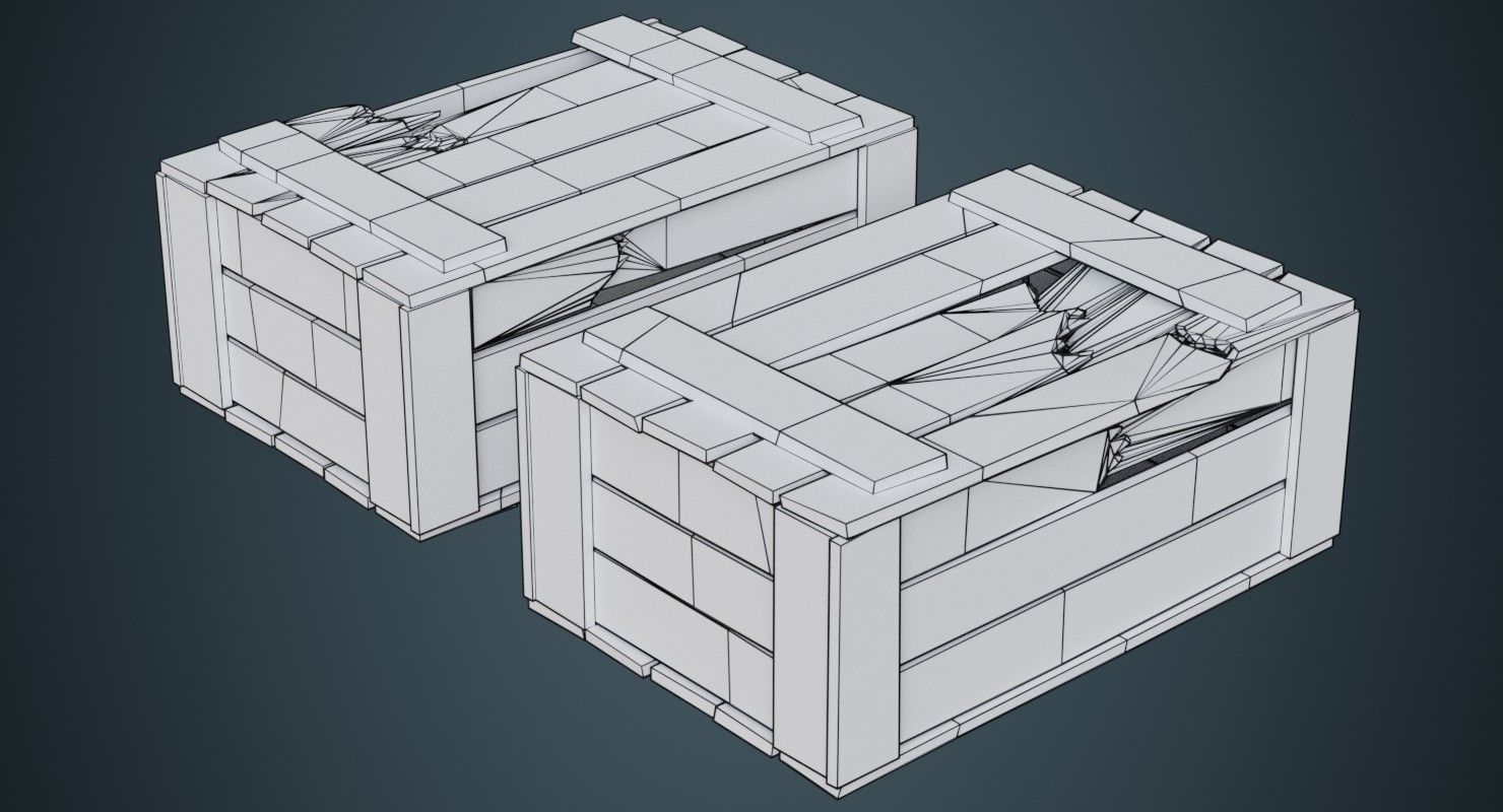 Wooden Box 4C Low-poly 3D model_5