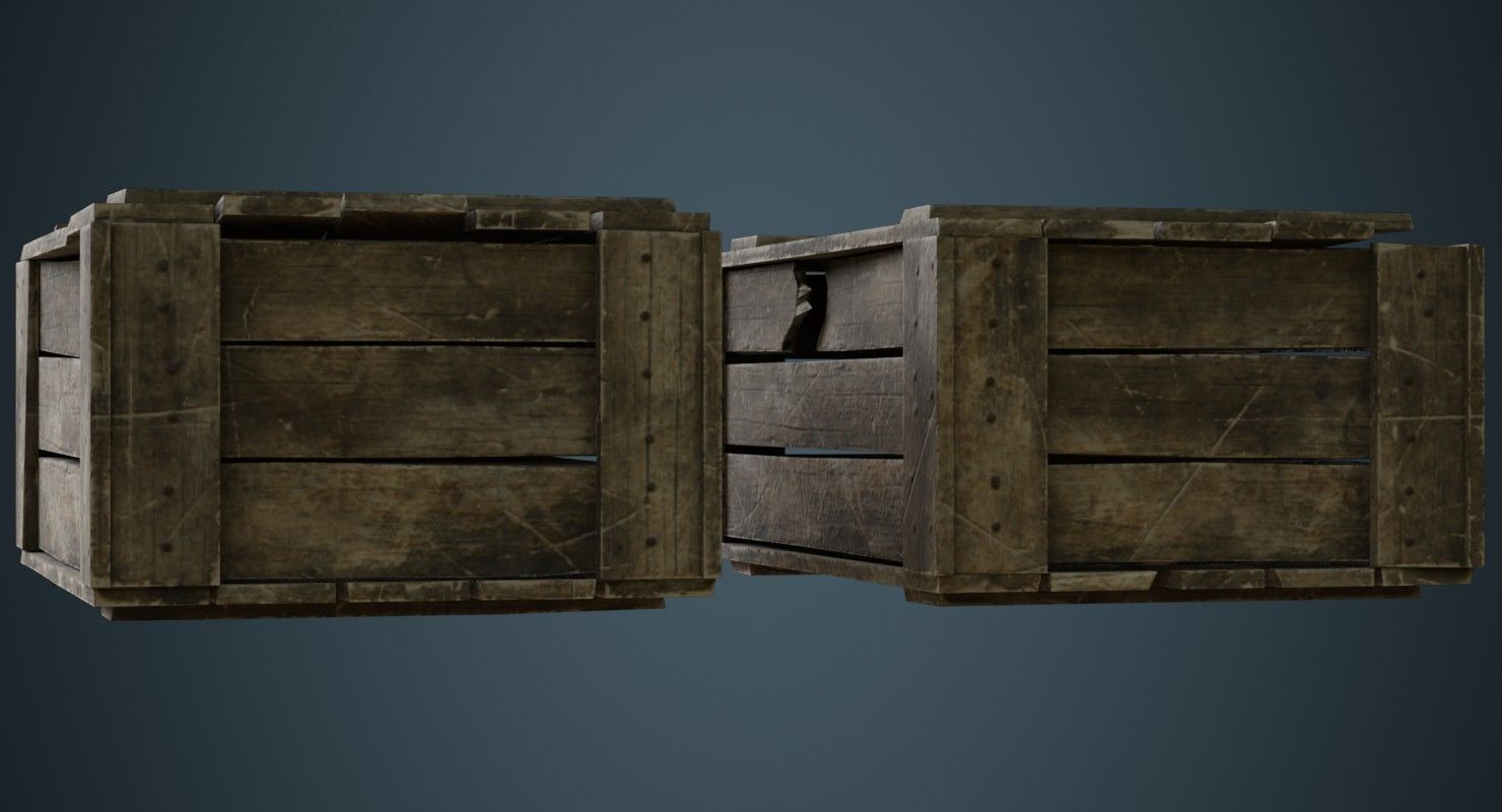 Wooden Box 4C Low-poly 3D model_3