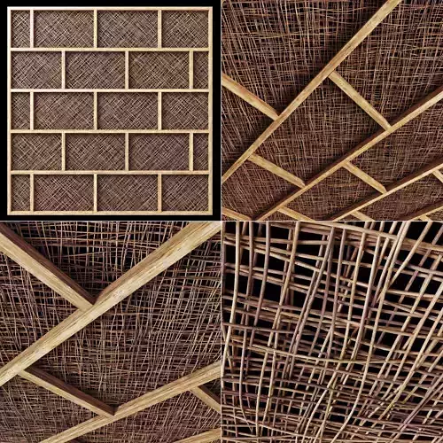 Ceiling diagonal wood  thin branch beam n3