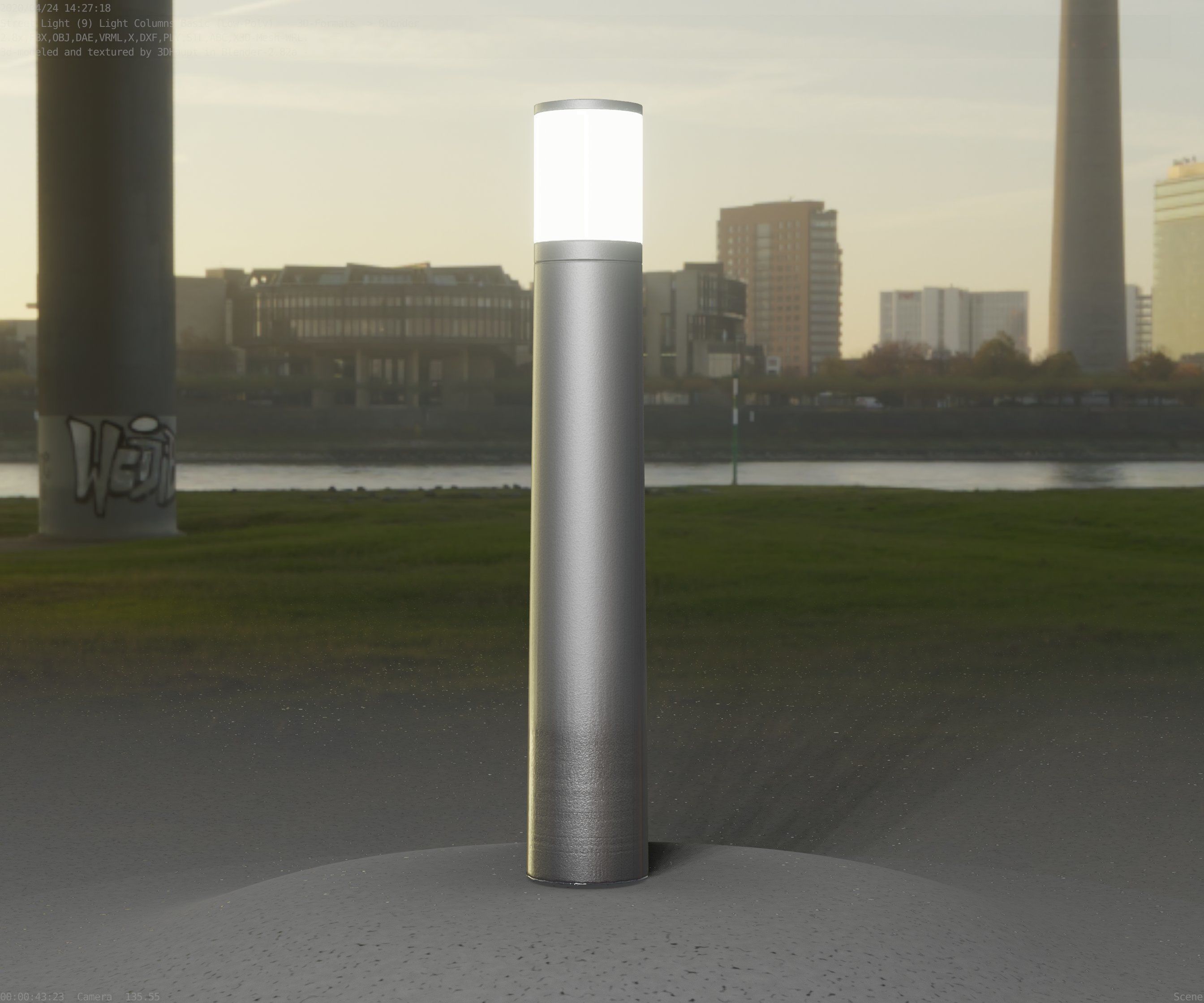 Low-Poly Basic Light Column 11 - Street Light Set-9 Low-poly 3D model_60