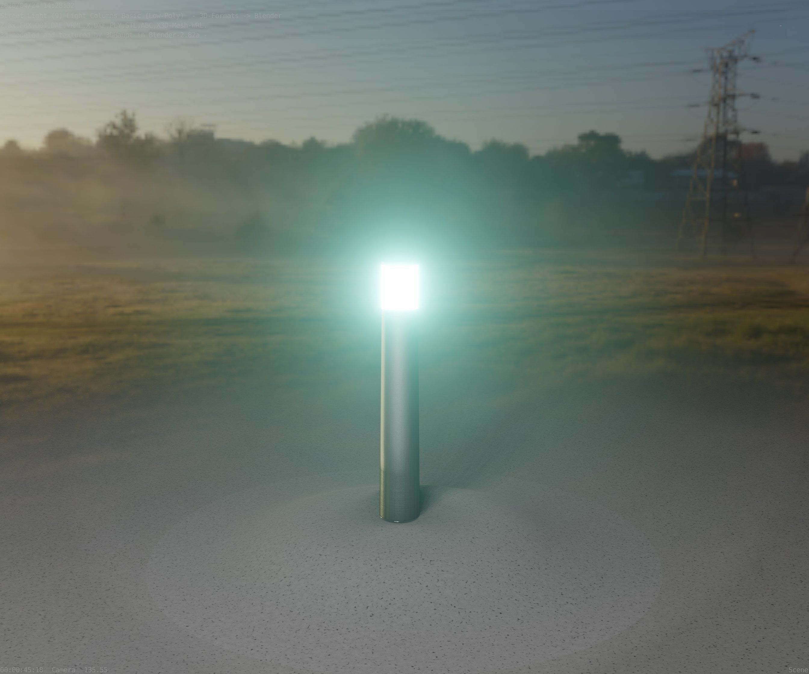 Low-Poly Basic Light Column 11 - Street Light Set-9 Low-poly 3D model_3