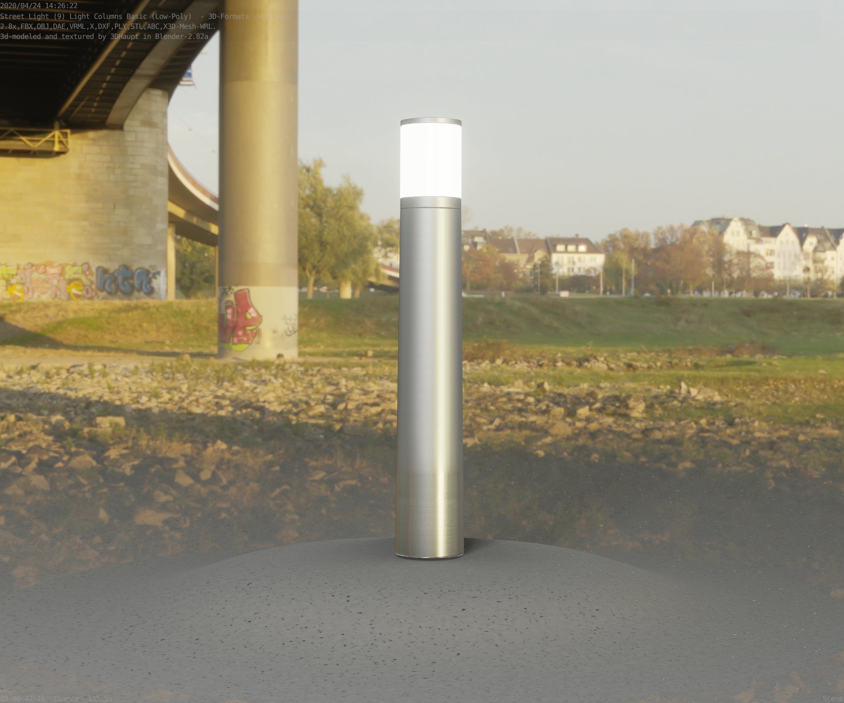 Low-Poly Basic Light Column 11 - Street Light Set-9 Low-poly 3D model_29