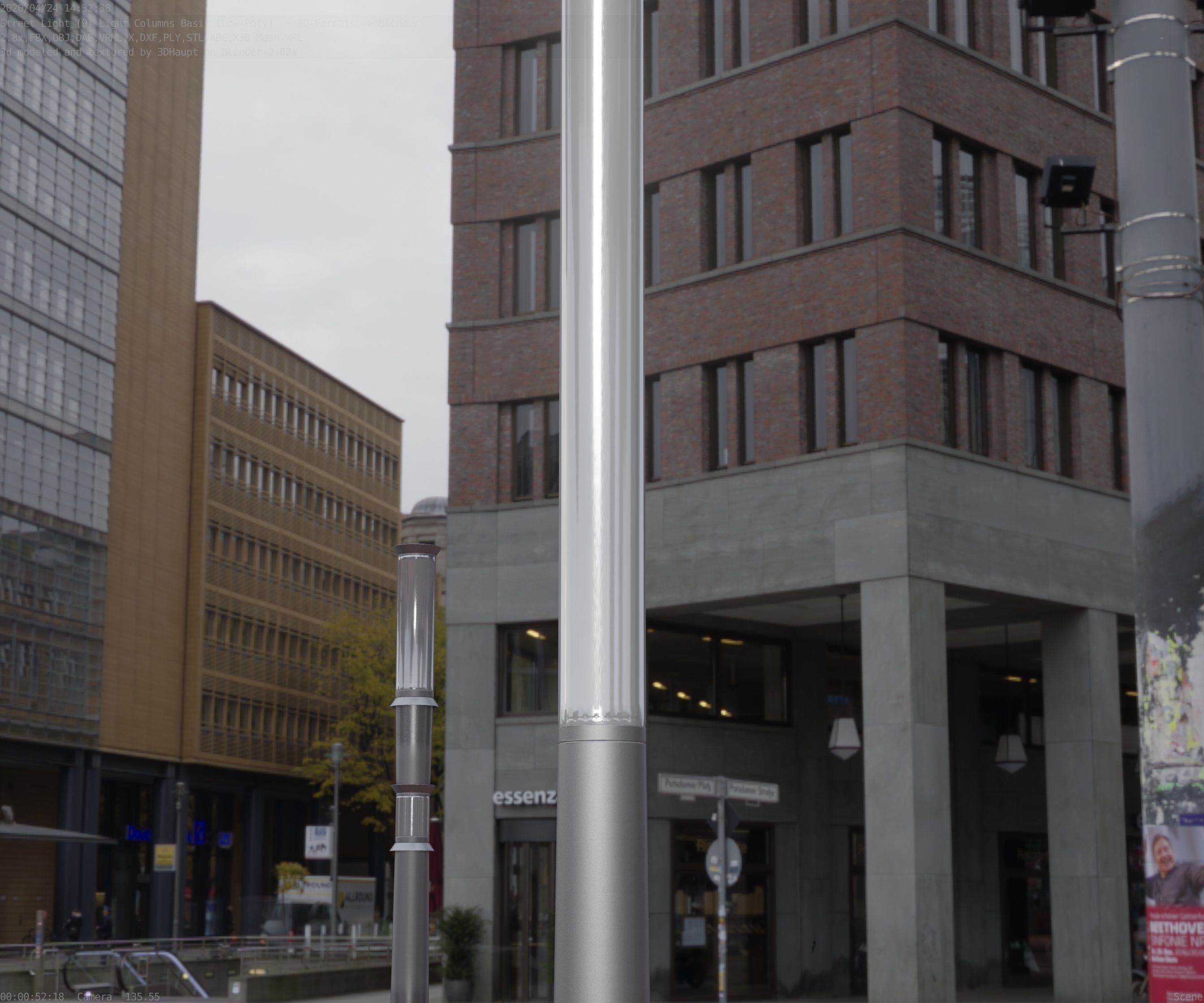 Low-Poly Basic Light Column 13 - Street Light Set-9 Low-poly 3D model_66