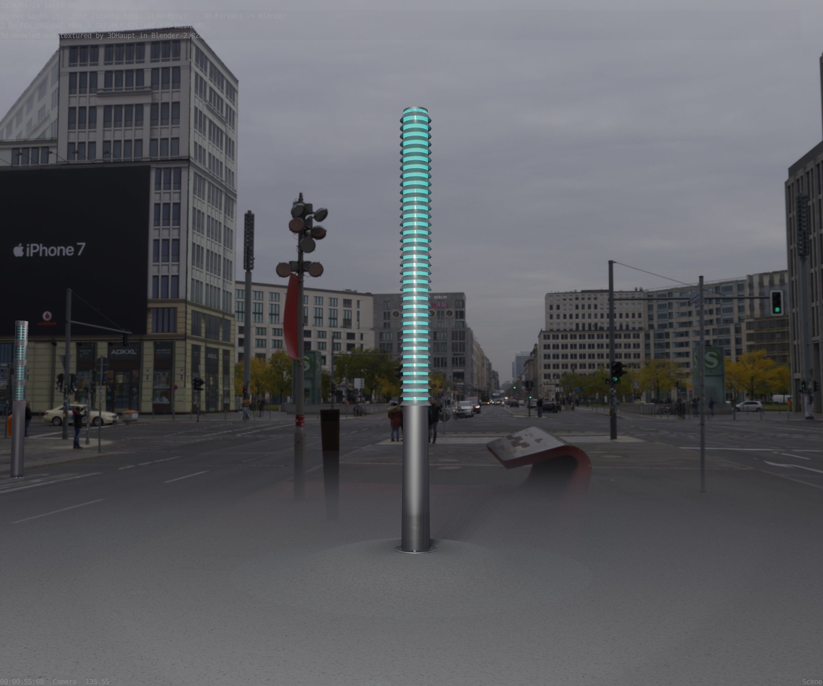 Low-Poly Basic Light Column 14 - Street Light Set-9 Low-poly 3D model_37