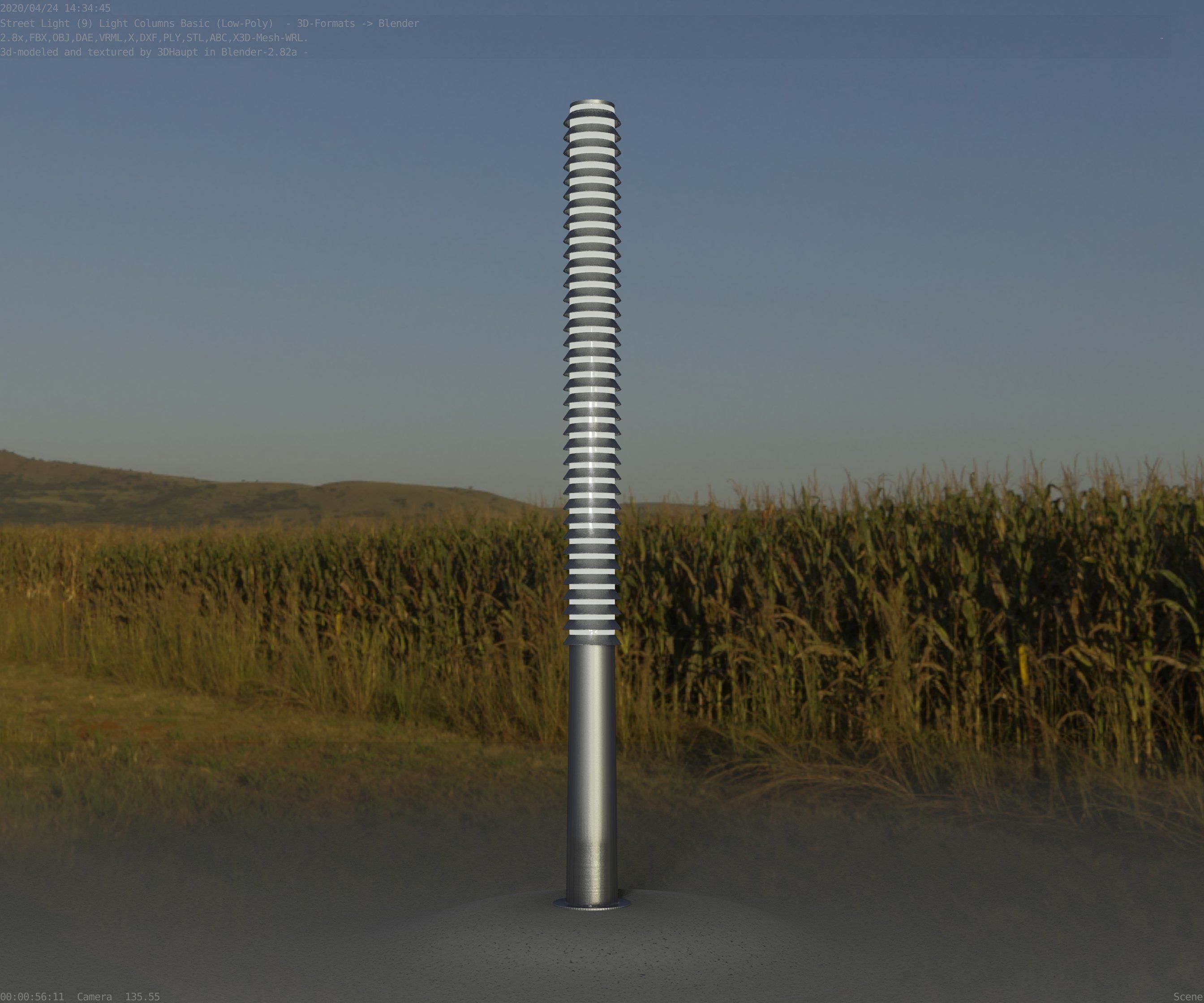 Low-Poly Basic Light Column 14 - Street Light Set-9 Low-poly 3D model_64