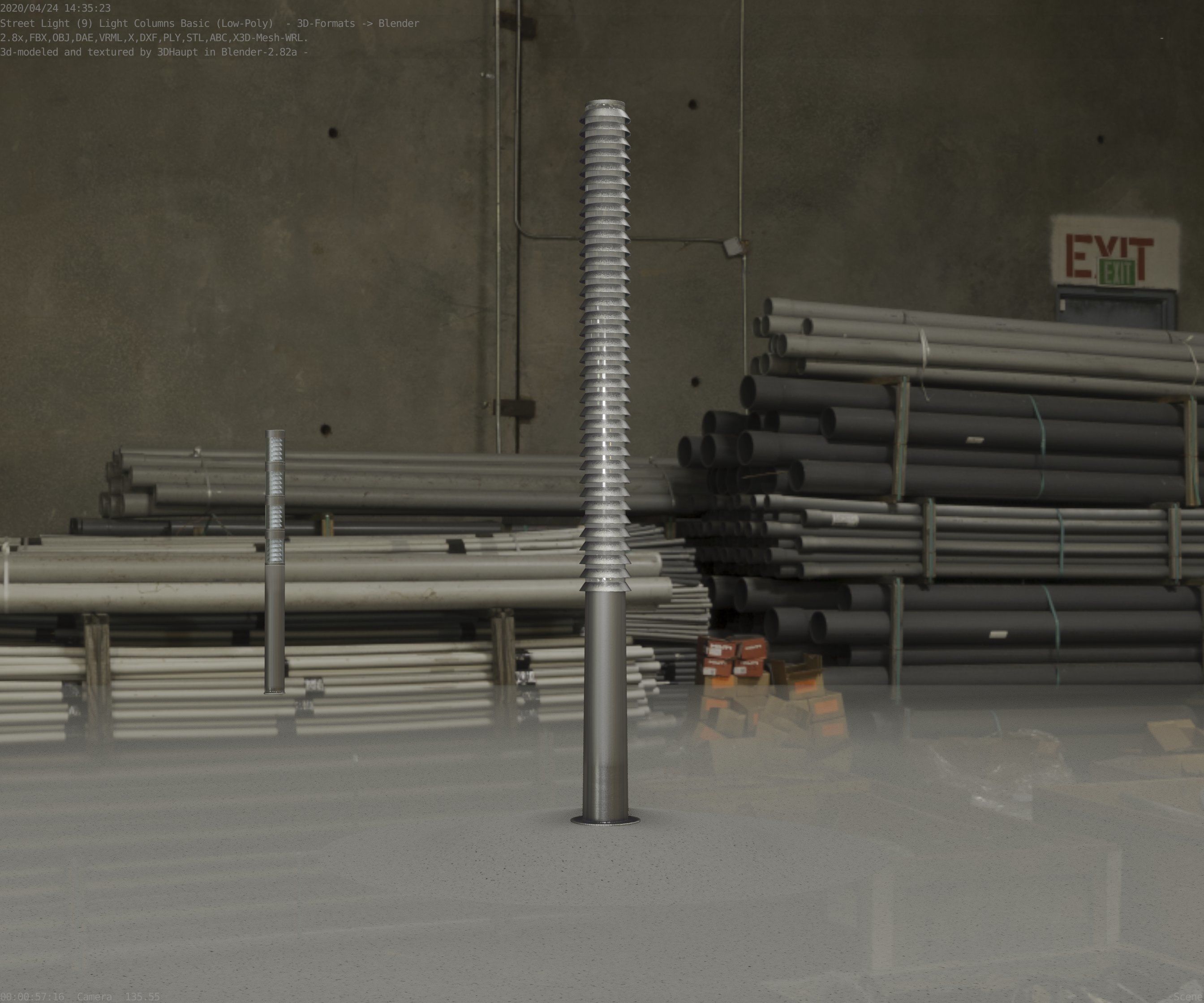 Low-Poly Basic Light Column 14 - Street Light Set-9 Low-poly 3D model_83