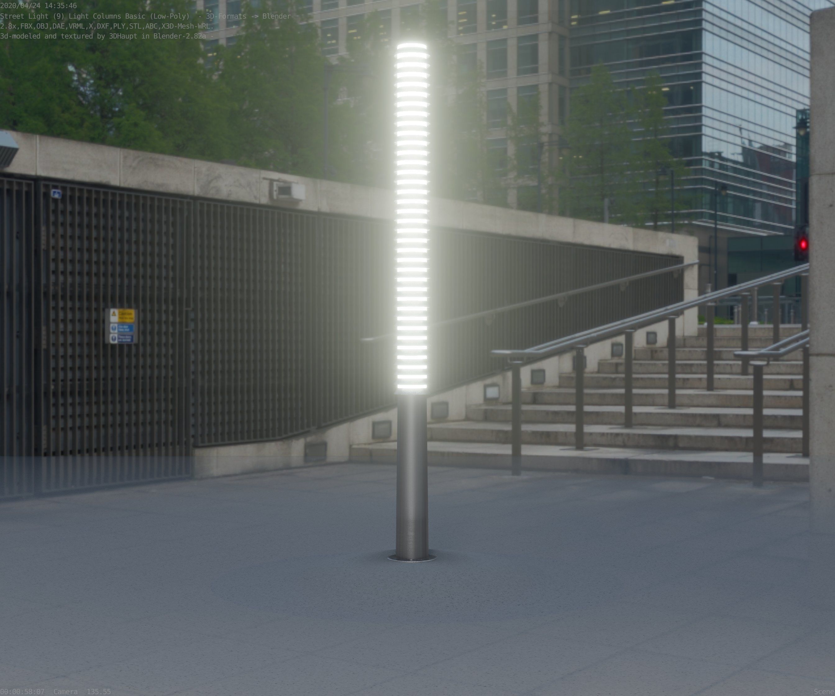 Low-Poly Basic Light Column 14 - Street Light Set-9 Low-poly 3D model_97