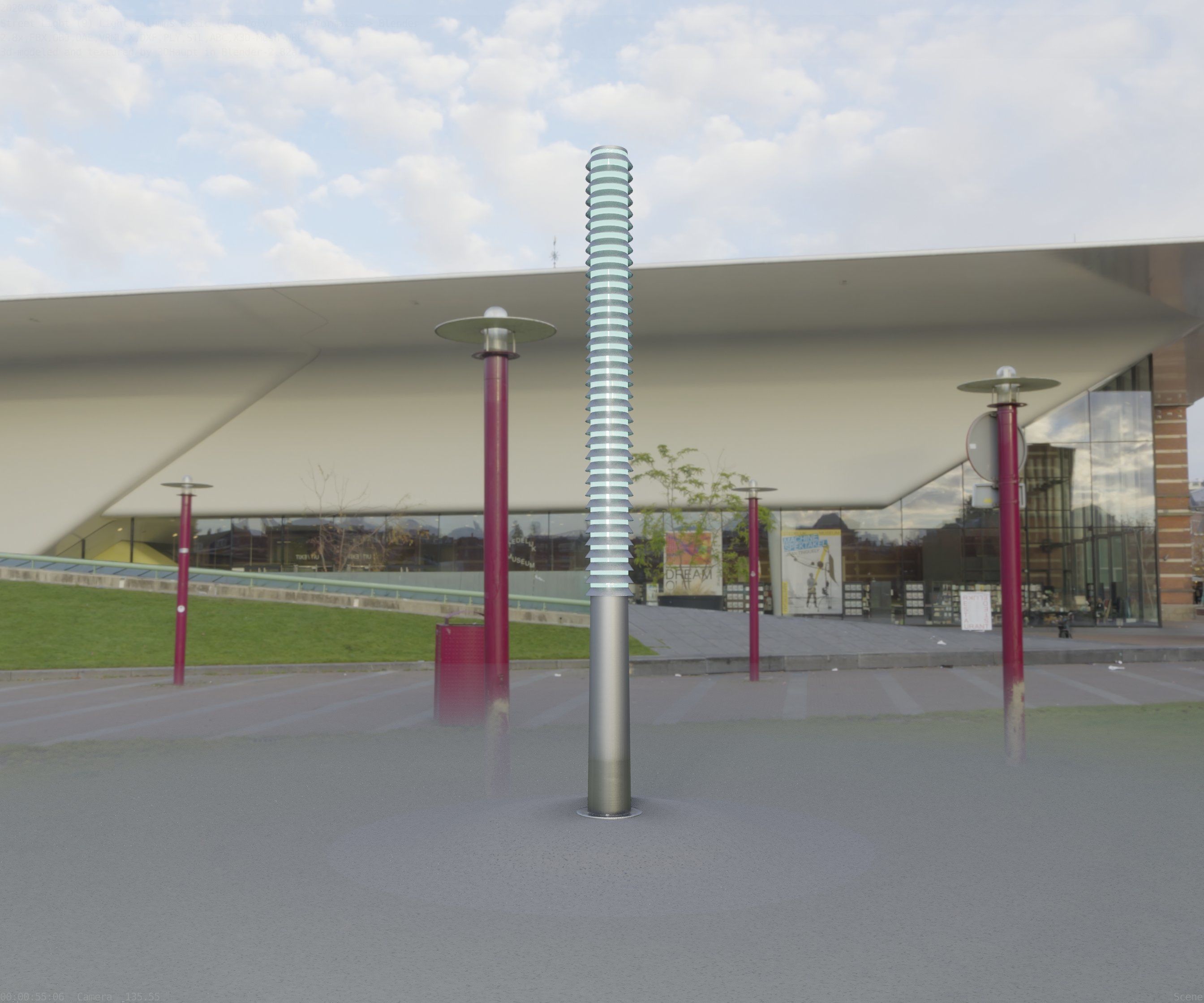 Low-Poly Basic Light Column 14 - Street Light Set-9 Low-poly 3D model_35