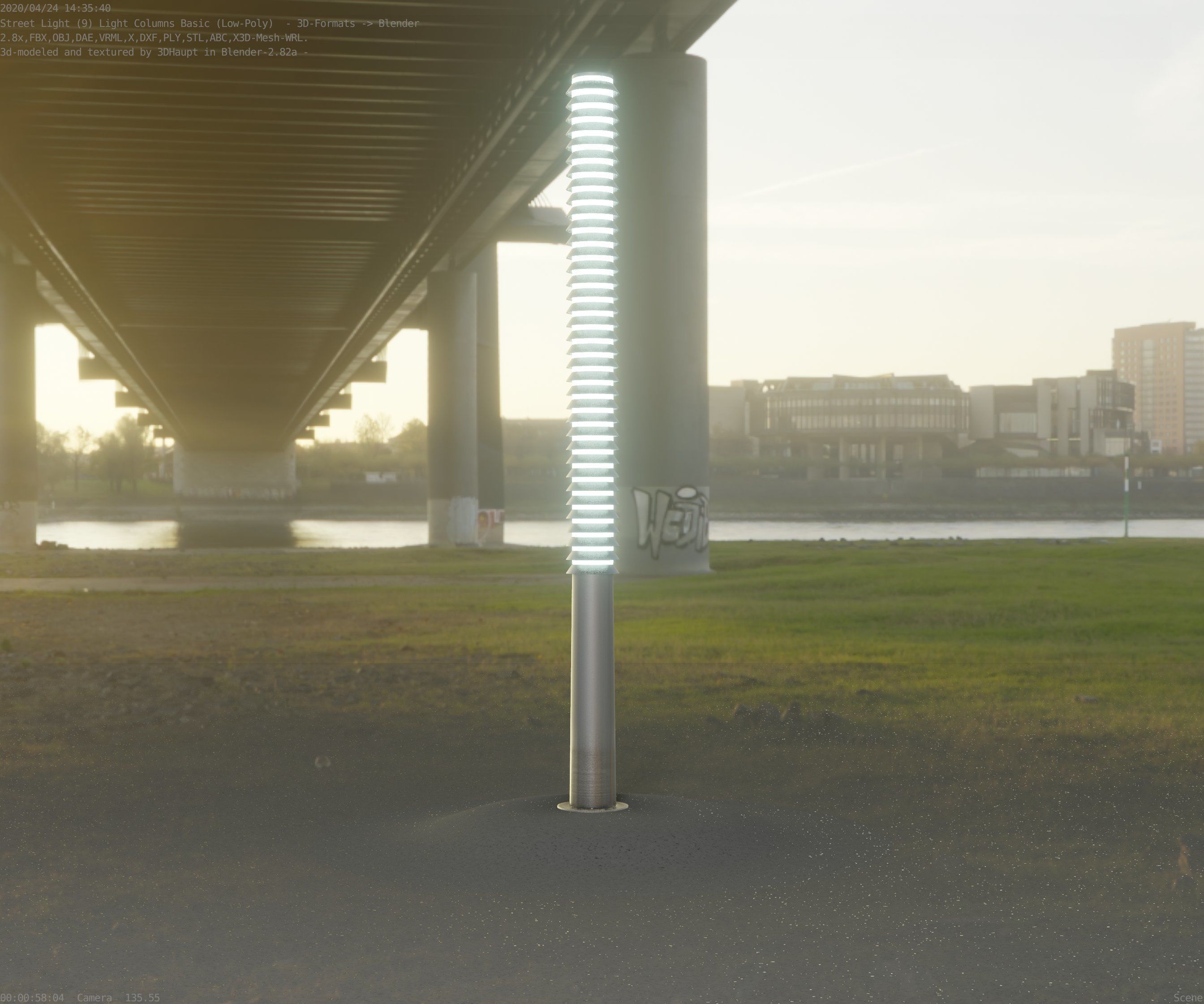 Low-Poly Basic Light Column 14 - Street Light Set-9 Low-poly 3D model_94