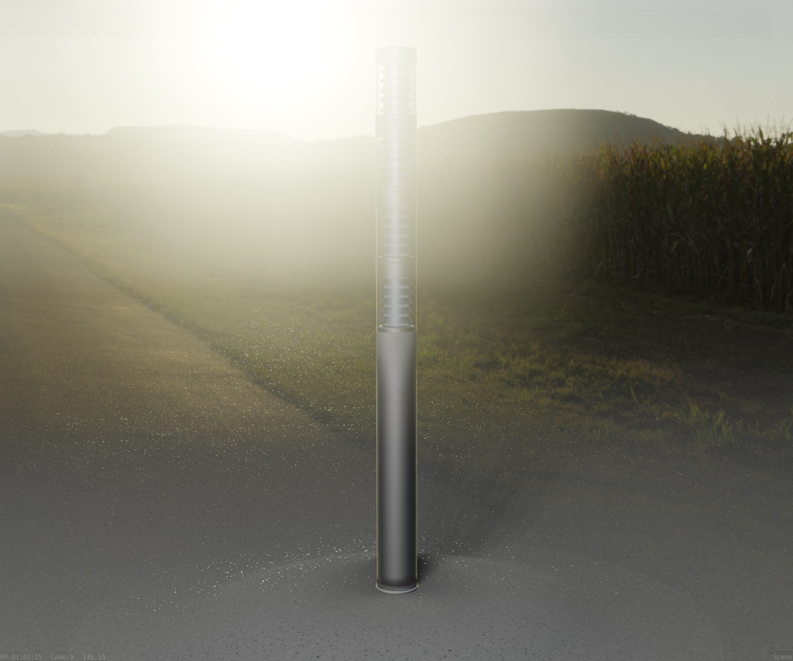 Low-Poly Basic Light Column 15 - Street Light Set-9 Low-poly 3D model_79