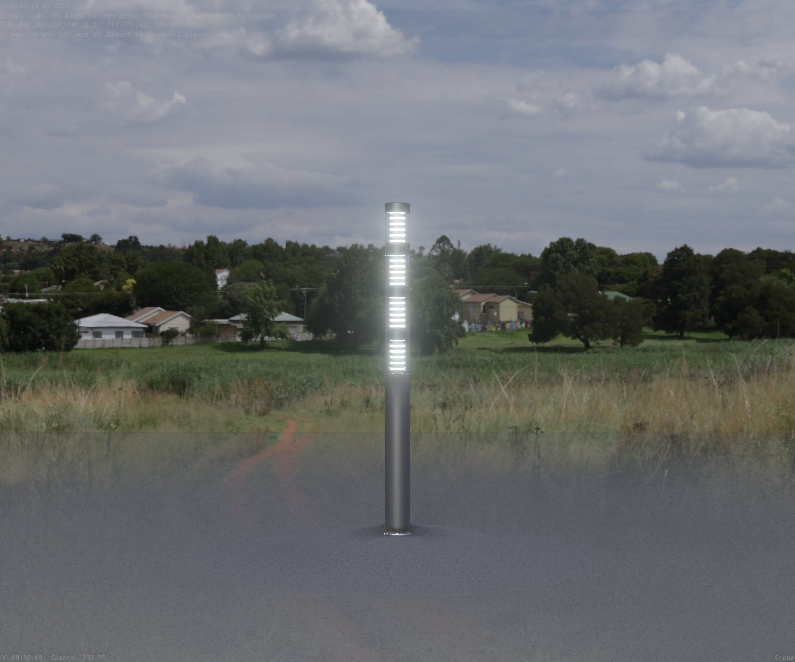 Low-Poly Basic Light Column 15 - Street Light Set-9 Low-poly 3D model_2