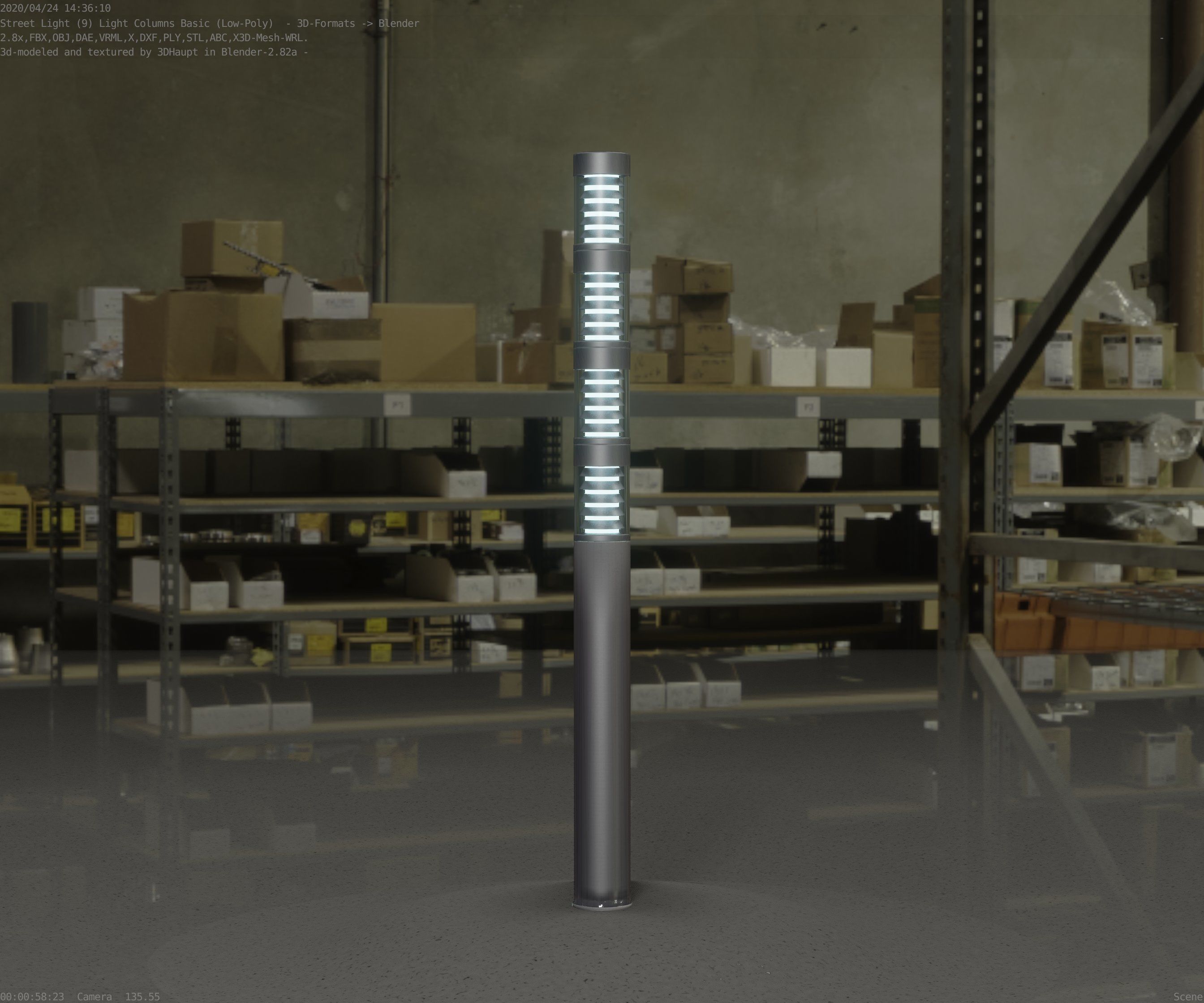 Low-Poly Basic Light Column 15 - Street Light Set-9 Low-poly 3D model_3
